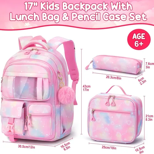 Vista 2 de Fimibuke Mochila infantil para niñas escolares, mochila impermeable con A1. Rosa diamante