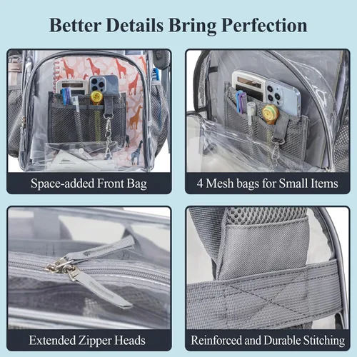 Vista 8 de PACKISM Mochila transparente resistente, para estudiantes, escuela