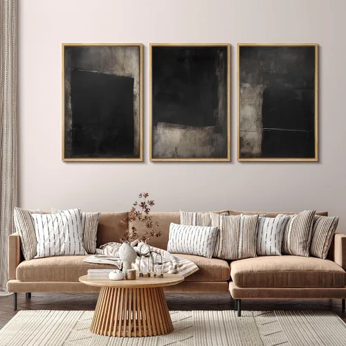 Vista 169 de SIGNFORD - Set de obras de arte en lienzo enmarcado para pared, ilustraciones abstractas de neblina del desierto en tonos neutros beige y marrón
