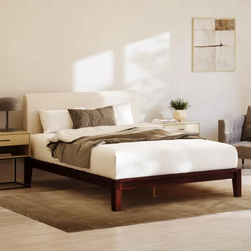 Vista 15 de Nectar Base de cama y cabecera de plataforma de bambú, natural, tamaño King, patas de soporte central flotantes, altura de 12 pulgadas, fácil