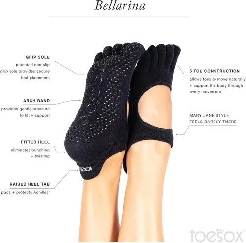 Vista 4 de ToeSox Bellarina - Calcetines antideslizantes con puntera completa para ballet, yoga, pilates, puntera de barra