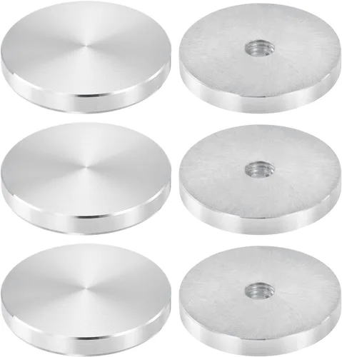 Vista 6 de uxcell M6 Rosca 0.787 in de diámetro de forma redonda de aluminio disco hardware 1pcs, aluminio círculo disco vidrio adaptador superior para mesa