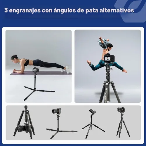 Vista 7 de Fotopro 60" Carbon Fiber Camera Travel Tripod, Detachable Monopod for DSLR Negro