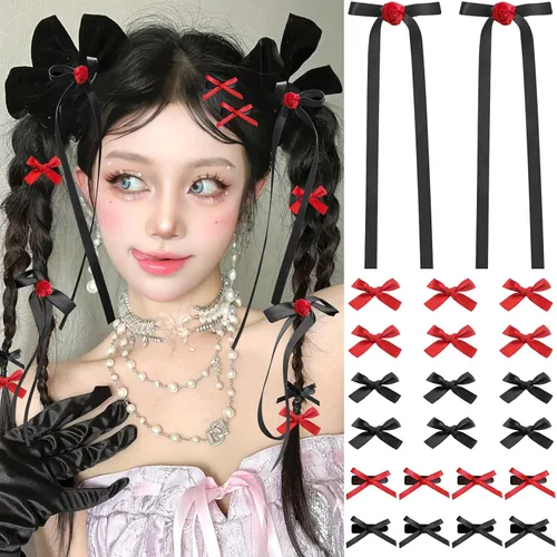 Vista 18 de Mini lazos para el cabello para mujeres y niñas, lindos clips para el cabello pequeños tipo cocodrilo de cola larga, accesorios de cinta