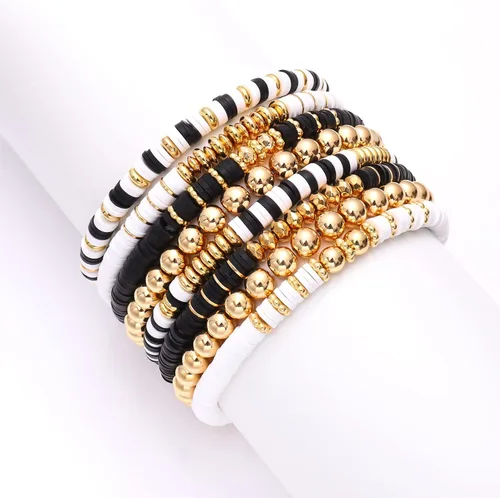 Vista 51 de Surfer Heishi - Pulseras apilables para mujer, apilables, de vinilo arcoíris, disco de arcilla, pulseras elásticas para la amistad, joyería bohemia
