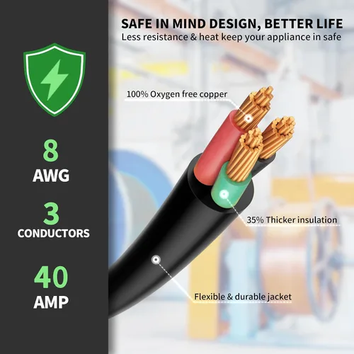 Vista 4 de 8/3 AWG 50FT 6-50P/R Cable de extensión de soldador 40A 250V con LED