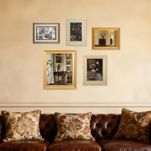 Vista 5 de Paquete de 10 marcos de fotos vintage para exhibición en pared o mesa, marcos de fotos vintage ornamentados, arte de pared vintage para galería