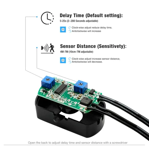Vista 2 de Sensky BS010 12v 24v 3a Pir - Sensor de Movimiento Interruptor de larga Distancia de Tiempo Ajustable Sensor Pequeño Interruptor, DIY, Iluminación