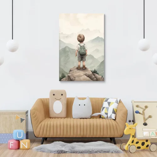 Vista 4 de Decoración de pared para cuarto de bebé, decoración de habitación de niño y aventura, arte de pared de montaña en acuarela para niños, decoración