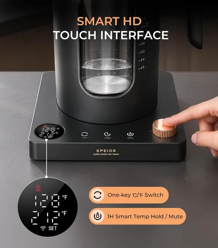 Vista 4 de Epeios Tetera eléctrica con infusor, control de temperatura de 1 ℉, 1 L Gris-oscuro