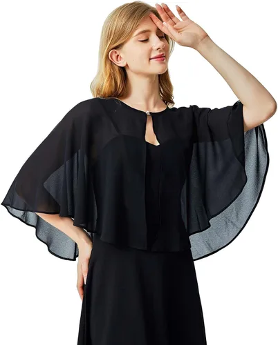 Vista 4 de Ciormis Chiffon Capelets Cape Soft Shrug Shawl Wrap for Women Wedding Evening Dress Cover Up