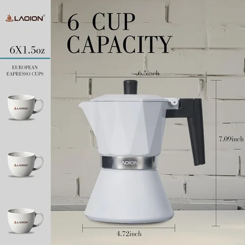 Vista 8 de LAOION Olla de Moka, Cafetera de Espresso de 6 Tazas, Cafetera de Espresso de 300ml Portátil para Estufa, Cafetera Percoladora Compatible con Placas