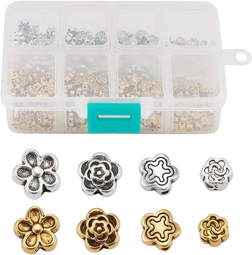 Vista 16 de Craftdady 600 cuentas espaciadoras tibetanas de 10 estilos, colores mezclados, aleación de metal, dijes para pulseras, collares, suministros