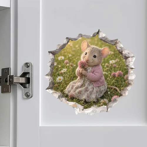 Vista 8 de Wallington Mice - Calcomanía de pared con efecto 3D con diseño de flores, diseño de agujero de ratón