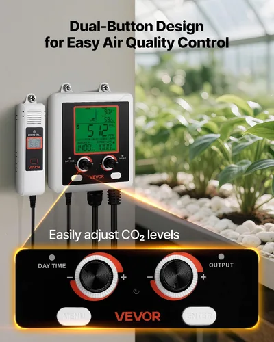 Vista 6 de VEVOR Detector de dióxido de carbono, monitor de CO2 de doble salida, función de detección de día y noche, detector de CO2 de refugio constante
