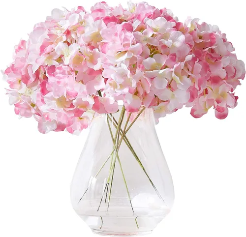 Vista 32 de Flores de hortensias artificiales rosa polvoriento, 10 cabezas de flores de seda de hortensia falsas para centros de mesa de boda, ramos de 10