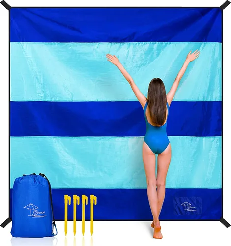 Vista 10 de OCOOPA Diveblues - Manta de playa extragrande de nailon de paracaídas, sin arena, cómoda, acogedora, a la moda, compacta y ligera, reforzada, a