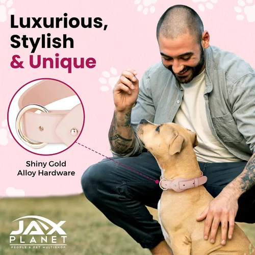 Vista 5 de Collar de cuero suave de microfibra para perros, ajustable, a la moda, color rosa melocotón, collar de cuero MF sin crueldad para cachorros
