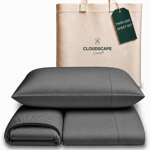 Vista 17 de Cloud Scape Linen - Juego de sábanas de algodón egipcio de doble capa, tamaño individual, tejido de satén de fibra larga, juego de 3 piezas, ropa