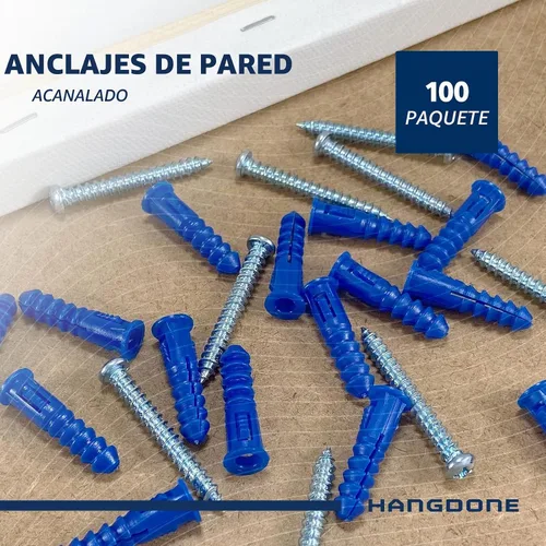 Vista 2 de Anclajes de pared acanalados #10-#12 de 1-1/4 pulgadas con tornillos, paquete de 100, azul, anclaje de plástico para paneles de yeso/hormigón
