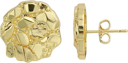 Vista 3 de Aretes de tuerca chapados en oro amarillo de 14 quilates con textura áspera para mujeres y hombres de plata esterlina