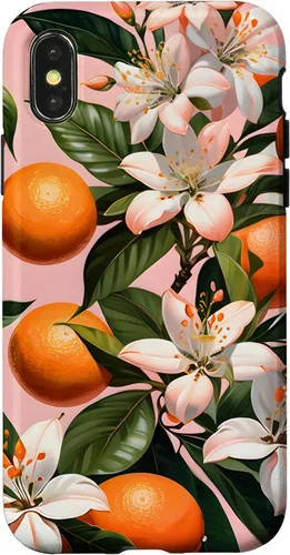 Vista 5 de Carcasa para iPhone 17 con diseño de flores de naranja sobre fondo rosa