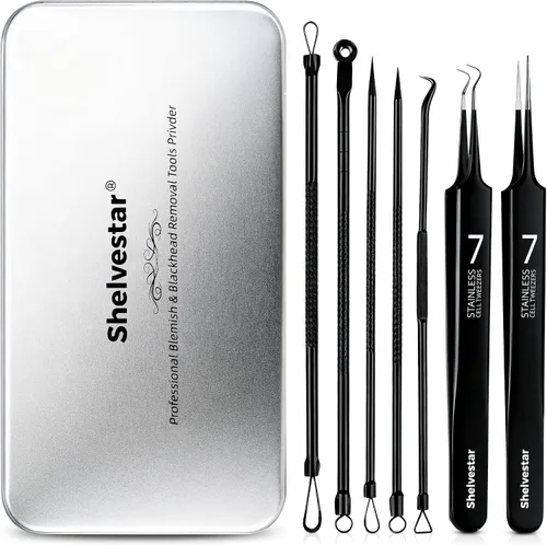 Vista 9 de Kit de herramientas para reventar espinillas, kit de 7 piezas de extractor de espinillas con caja para eliminar rápida y fácilmente espinillas