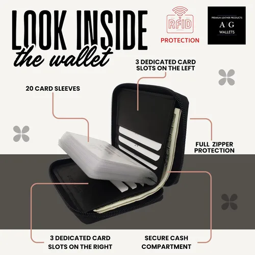 Vista 2 de ag wallets Cartera de cuero con cremallera para hombre con inserciones (negro)
