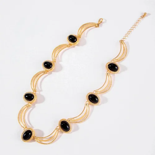 Vista 4 de Gargantilla de elipse de la época medieval vintage, collar ovalado geométrico dorado para mujer, regalo