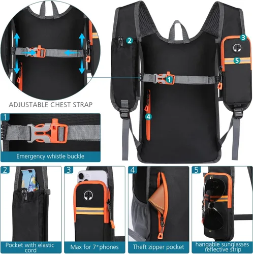 Vista 2 de Esup Mochila de senderismo pequeña de 15 L plegable y ligera mochila de viaje para mujeres y hombres (negro)