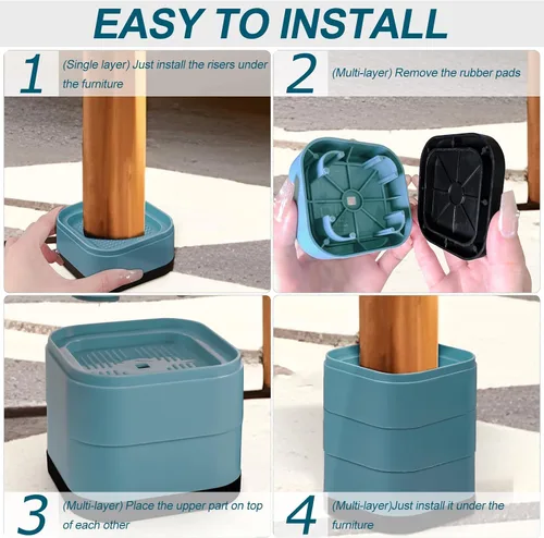Vista 7 de 12 paquetes de elevadores de muebles, elevadores de cama ajustables, elevadores de cama de alta resistencia apilables para patas de mesa