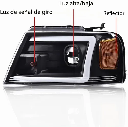 Vista 3 de G-PLUS - Par de faros delanteros led para circulación diurna, lente transparente, carcasa negra, reflector ámbar