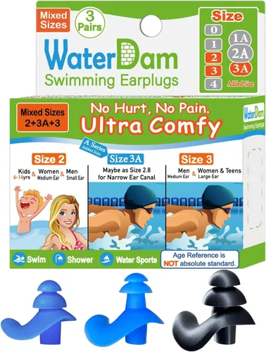 Vista 20 de WaterDam - Tapones de natación para los oídos, grandes, impermeables, ultra cómodos, para evitar el oído de nadador (talla 0: bebé 0-1 año (naranja))