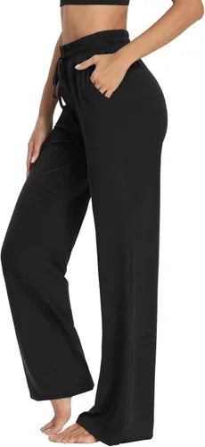 Vista 2 de Sarin Mathews - Pantalones deportivos de yoga para mujer, pantalones de pijama de pierna ancha, pantalones de entrenamiento cómodos con cordón