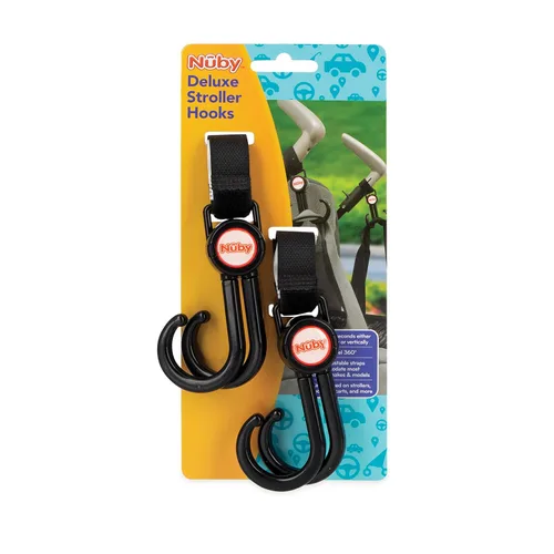 Vista 2 de Nuby Gancho doble para cochecito, gancho ajustable, negro o gris