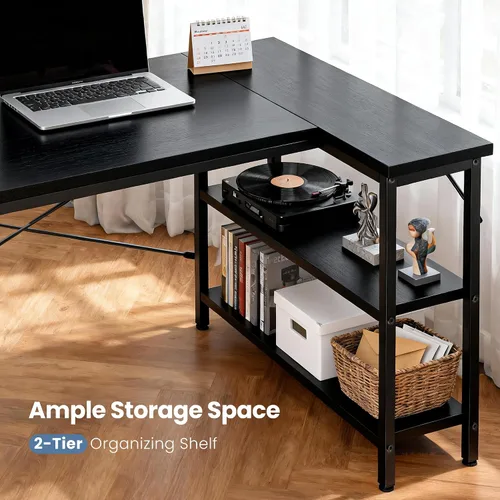 Vista 5 de DUMOS 39" L Shaped Computer Desk, Gaming Corner Desks with Storage Shelves Home Office PC Table, Writing Working Study Desk with Reversible
