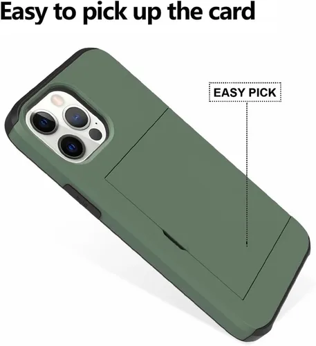 Vista 3 de ZIYE Compatible con iPhone 12 Pro Max Funda tipo cartera con tarjetero, Funda de dos capas antiarañazos con bolsillo oculto, Funda protectora a Verde