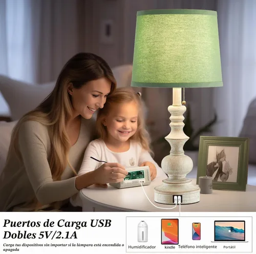 Vista 3 de Drawealth Lámparas Estilo Rústico de 22 pulgadas para Dormitorios, Juego de 2 Lámparas de Mesita de Noche con Puertos de Carga USB, Lámparas de Mesa