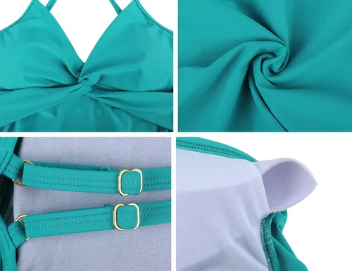 Vista 4 de Firpearl Parte superior tankini para mujer, parte superior de traje de baño fruncido con control de abdomen