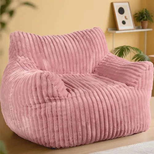 Vista 14 de Puf gigante de felpa de gran tamaño con reposabrazos Beige