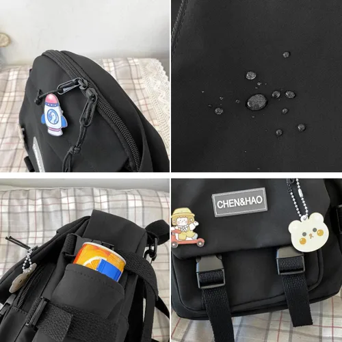 Vista 5 de Mini mochila kawaii con bonitos accesorios de alfiler, colgante de felpa, mochila escolar kawaii linda mini estética, Azul 3, Mochilas tipo mochila