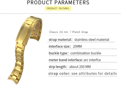 Vista 6 de Wscebck Correa de reloj de acero inoxidable 316L de alta calidad de 0.787 pulgadas, con extremo curvado, ajuste para Rolex Submariner, correa