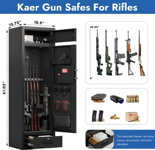 Vista 2 de KAER 10-15 Cajas Fuertes para Armas Domésticas de Rifle y Pistolas, Grandes Gabinetes de Armas para Rifles y Escopetas, Caja Fuerte para Rifles