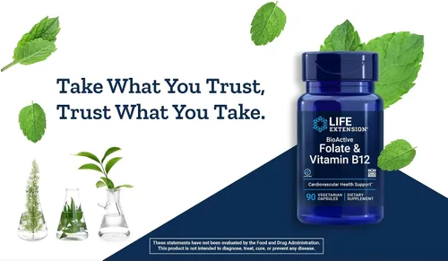 Vista 6 de Life Extension BioActive Folato y vitamina B12, 150 cápsulas vegetarianas (paquete de 2), sin OMG, sin gluten