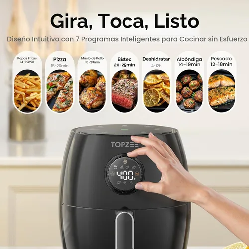 Vista 2 de Freidora de aire pequeña de 2.1 cuartos de galón - Mini freidora de aire digital compacta con 7 ajustes preestablecidos, 98% menos de aceite, Negro