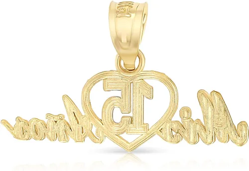 Vista 4 de Colgante de oro de dos tonos de 14 quilates dulce 15 años Quinceañera corazón Mis 15 anos con cadena Valentino de 0.059 in