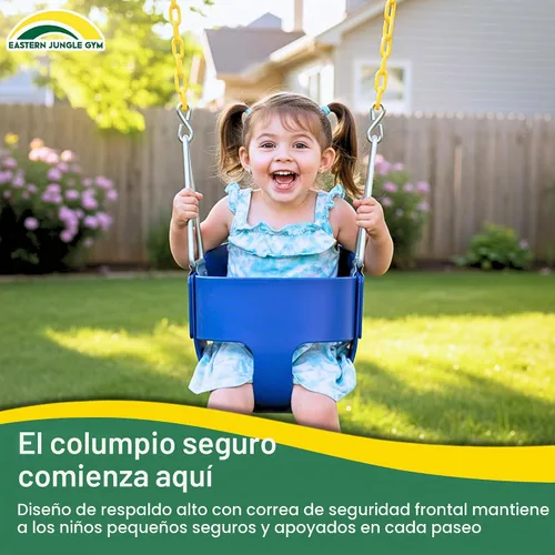 Vista 4 de Eastern Jungle Gym Asiento de columpio para niño con respaldo alto y respaldo alto Cadenas revestidas totalmente montadas Accesorio de columpio