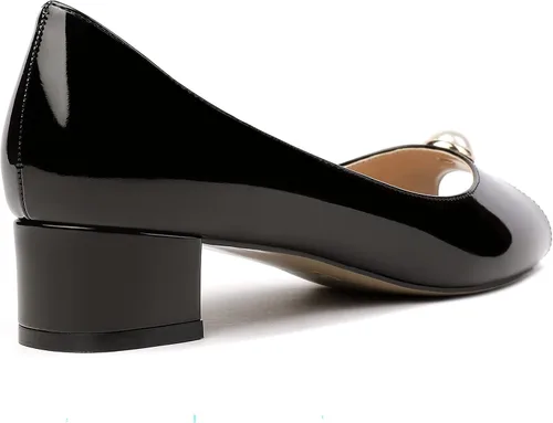 Vista 5 de MODENCOCO Zapatos de tacón bajo grueso para mujer, con puntera abierta, decoración de perlas, 1.5 pulgadas