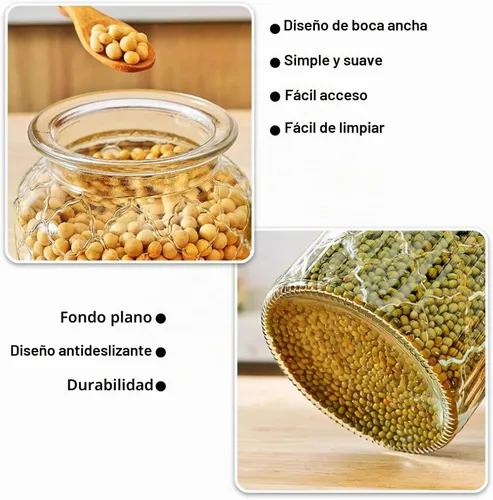 Vista 5 de Recipiente de vidrio transparente de 22 onzas con bonitas tapas en forma de corazón, tarros de vidrio para almacenamiento de alimentos con tapas