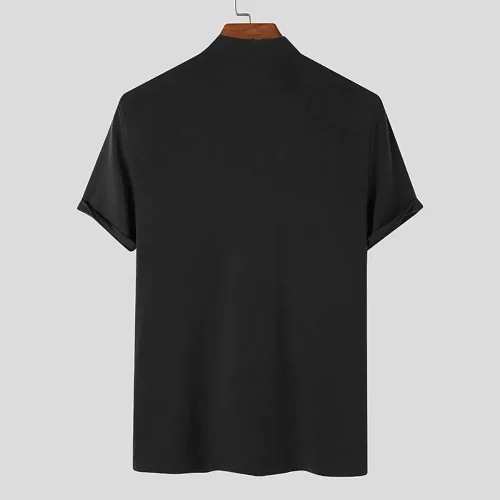 Vista 2 de Camiseta de cuello alto para hombre, ajustada, camiseta de manga corta, cuello alto falso, camiseta básica de cuello alto sólido